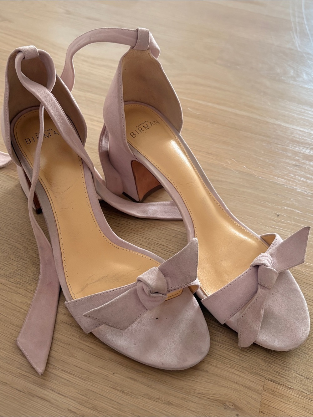 Alexandre Birman Blush Suede Knot Ankle-Tie Heels